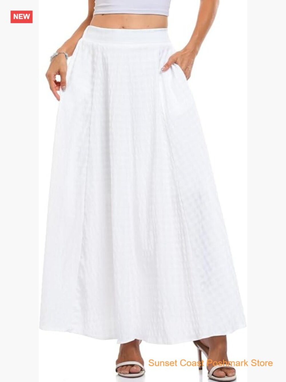 Plaid Gingham Maxi Skirt A-Line Flared with Pockets